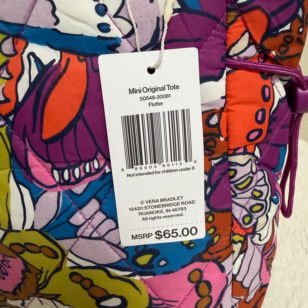 Vera Bradley Mini Original Tote Bag In The "FLUTTER" Pattern NWT - Picture 5 of 5